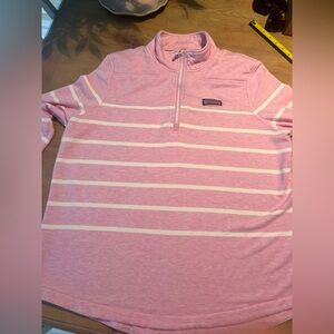 Vineyard Vines Pink and White Striped Quarter-Zip Sweatshirt